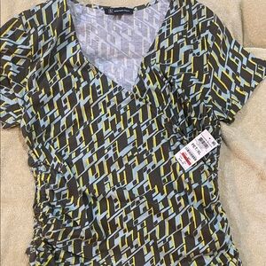 INC International Concepts Abstract Print V-Neck Blouse